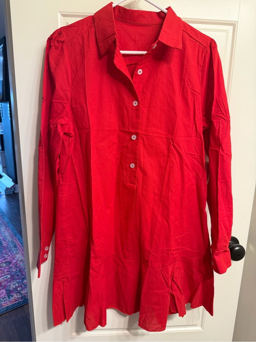 Bright Red Long Sleeve Tunic Shirt Dress